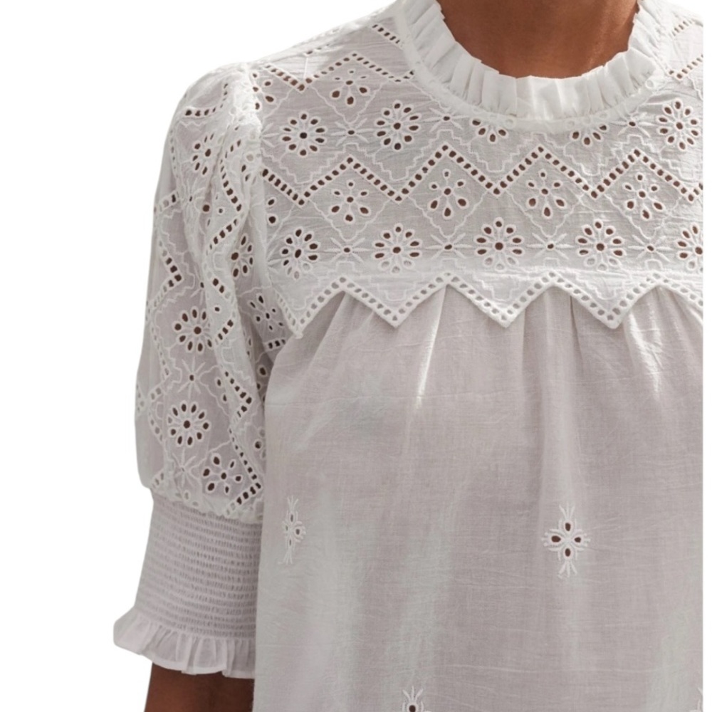 Industry Cotton High Neck Eyelet Blouse Top - Picture 4 of 9